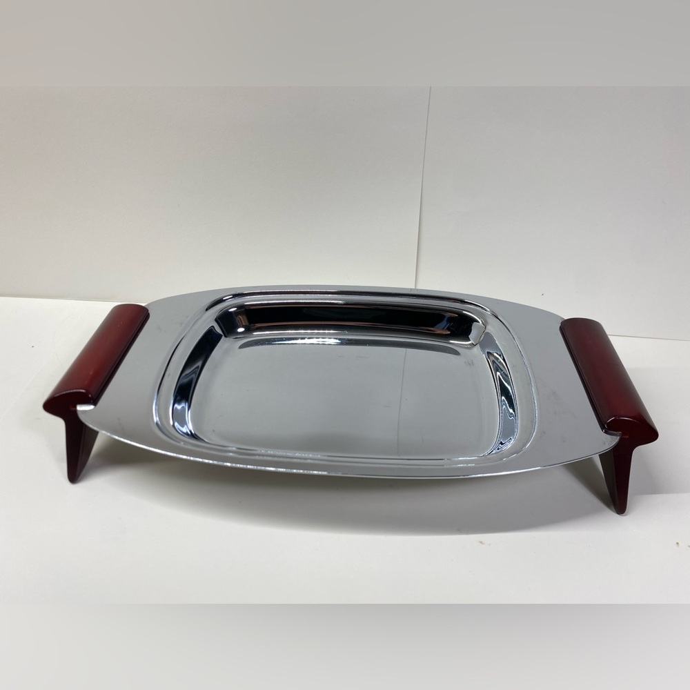 Vintage Gourmates by Glo Hill chrome and Bakelite serving dish